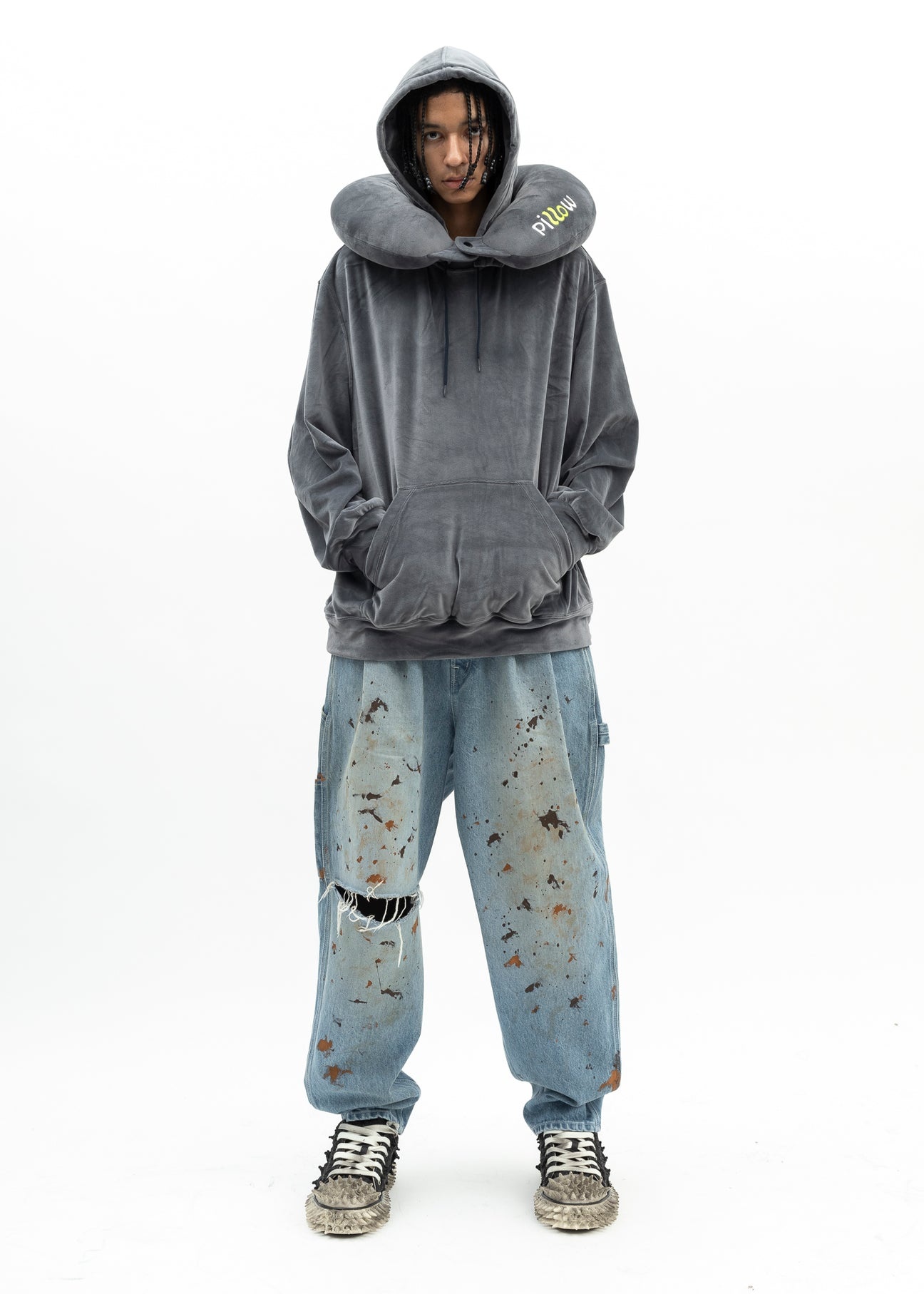 NAVY NECK PILLOW HOODIE - 5