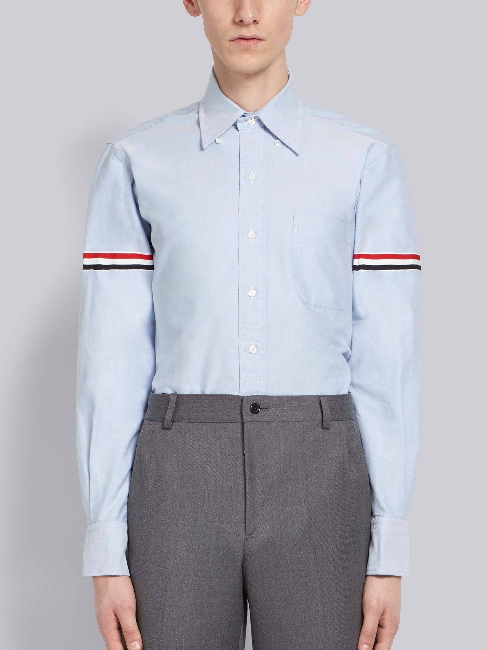 Light Blue Oxford Grosgrain Armband Classic Shirt - 1