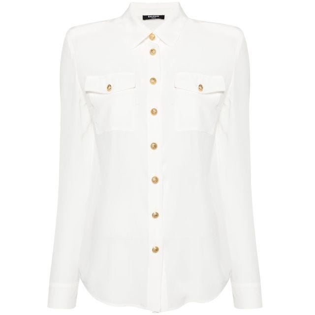 White embossed-buttons silk shirt - 1