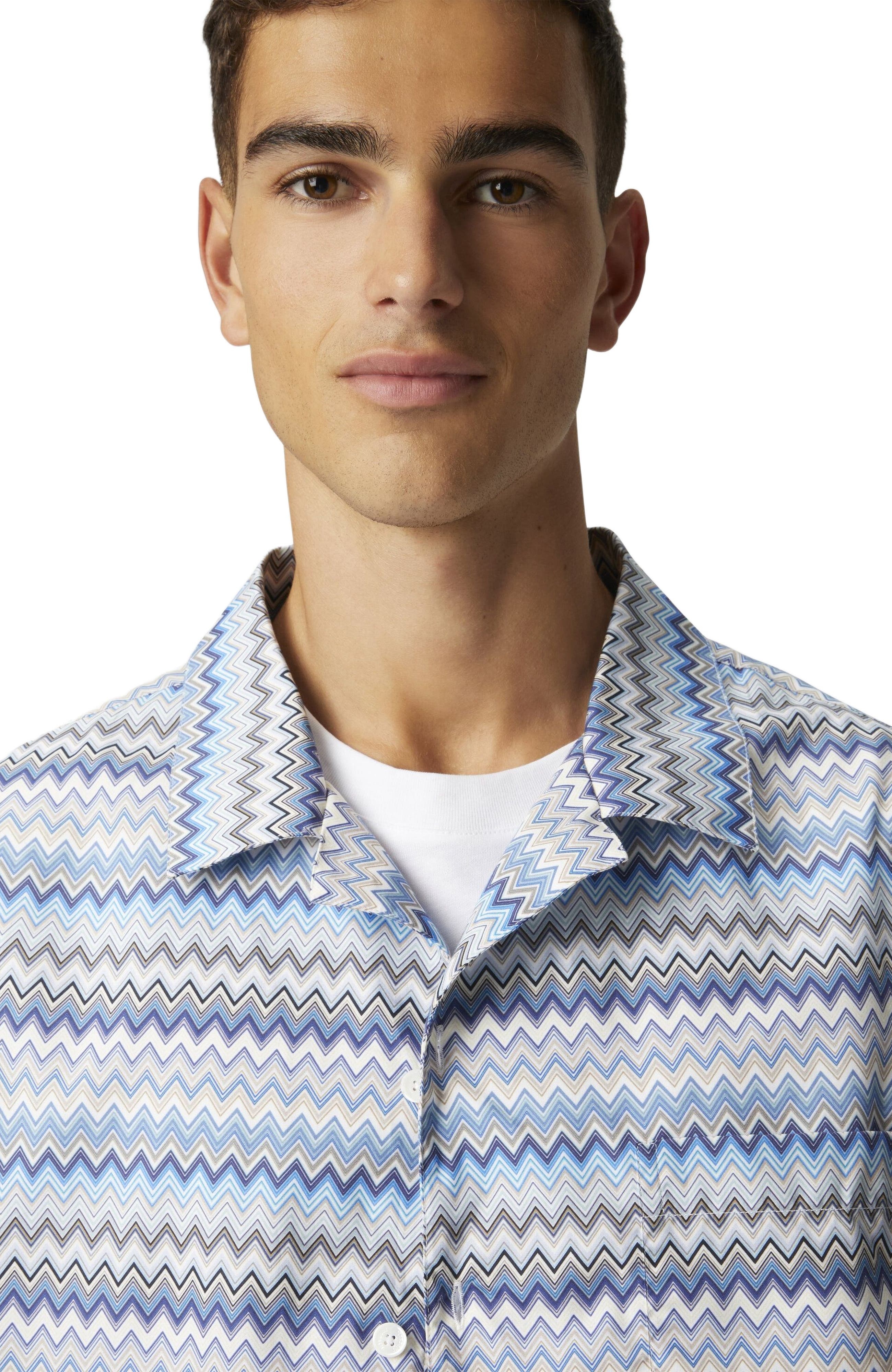 Missoni Zig Zag Cotton Poplin Bowling Shirt With Breast Pocket in Blue & Grey at Nordstrom - 8