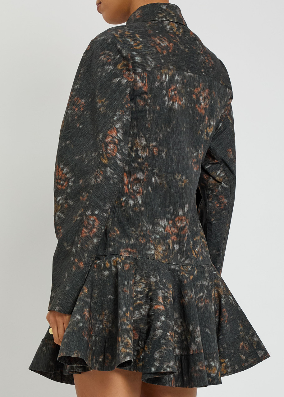 Ganni Printed Stretch-cotton Mini Shirt Dress - 3