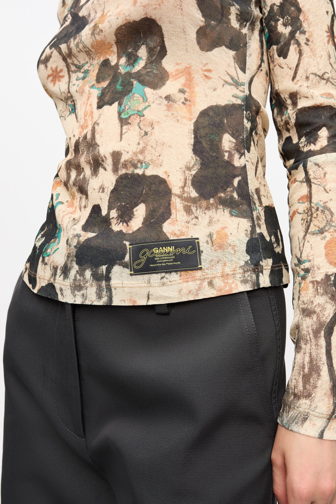 PRINTED MARL MESH LONG SLEEVE TOP - 5