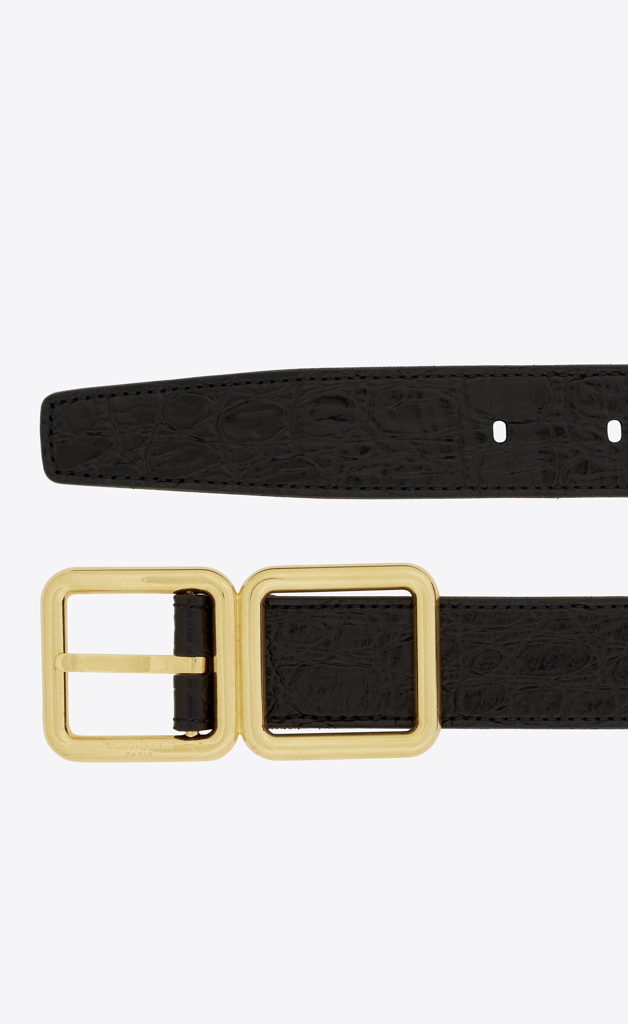 double buckle belt in crocodile-embossed leather - 2