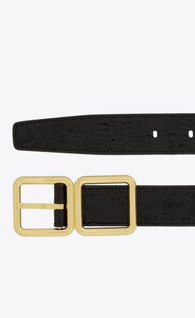 SAINT LAURENT double buckle belt in crocodile-embossed leather outlook