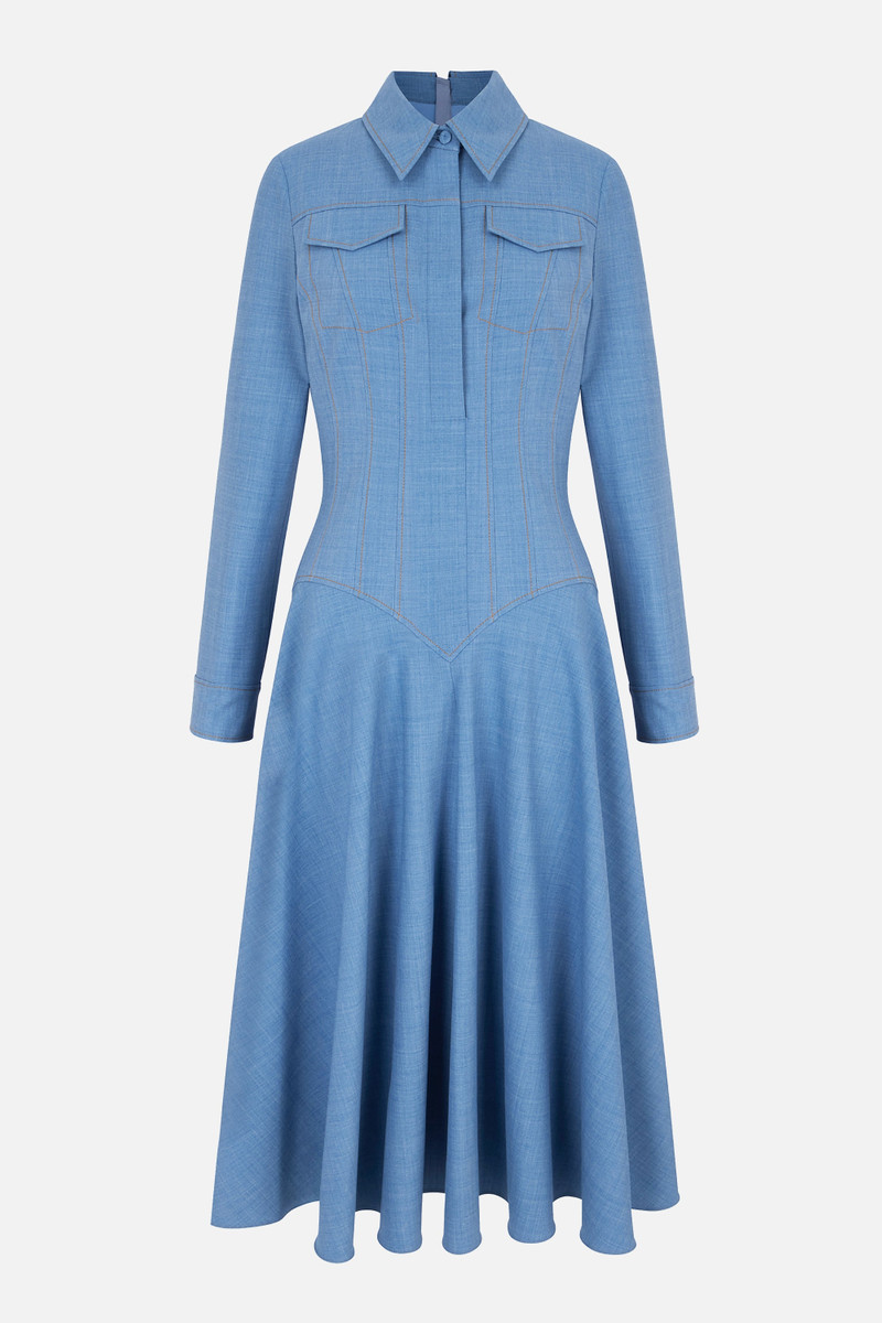 Aspyn Dress In Blue Melange Summer Wool 1