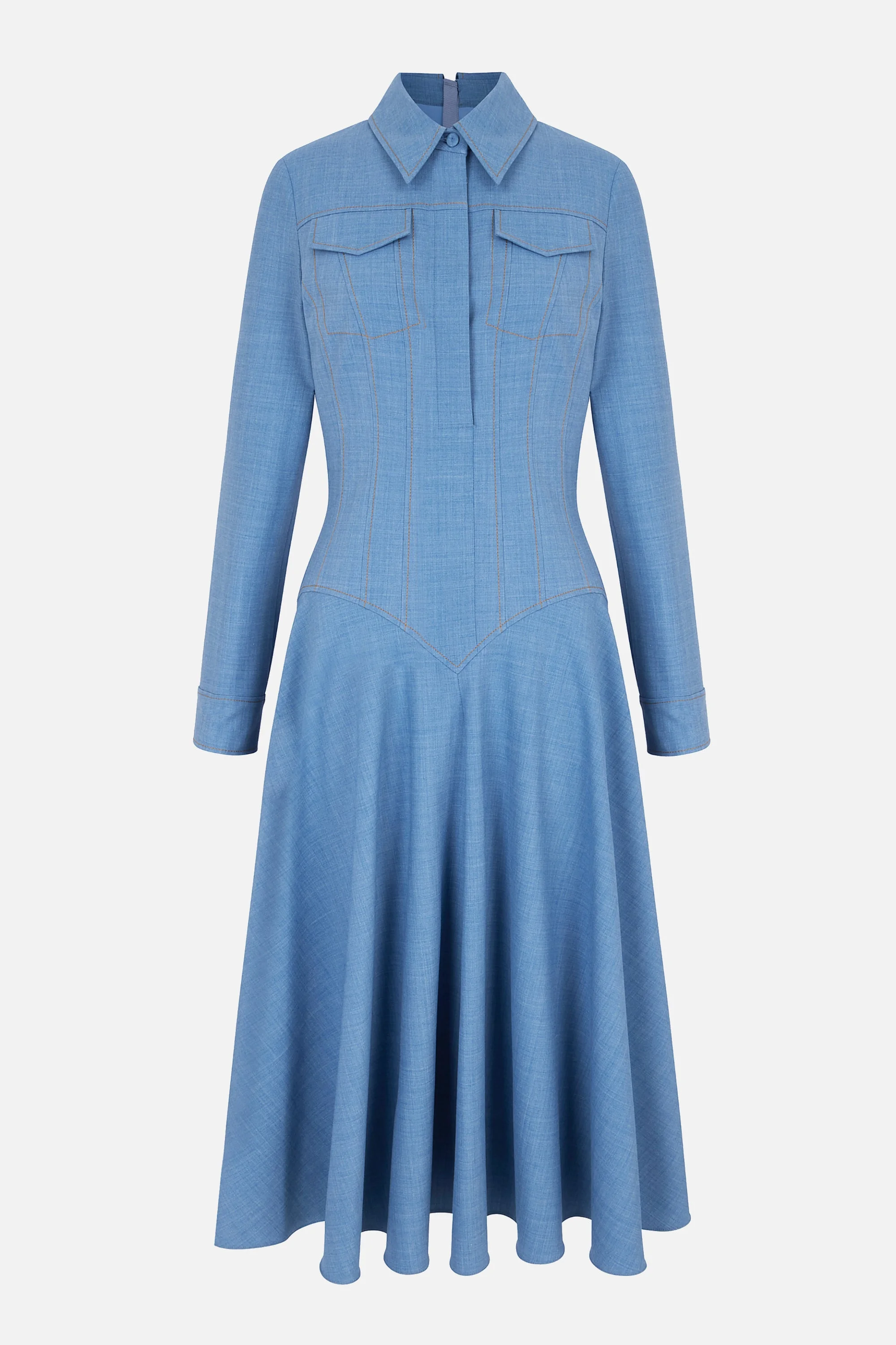 Aspyn Dress In Blue Melange Summer Wool - 1