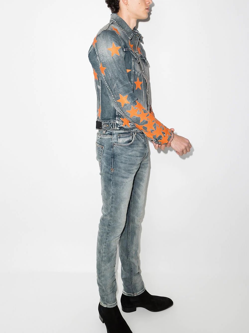 embroidered-stars slim denim jacket - 5