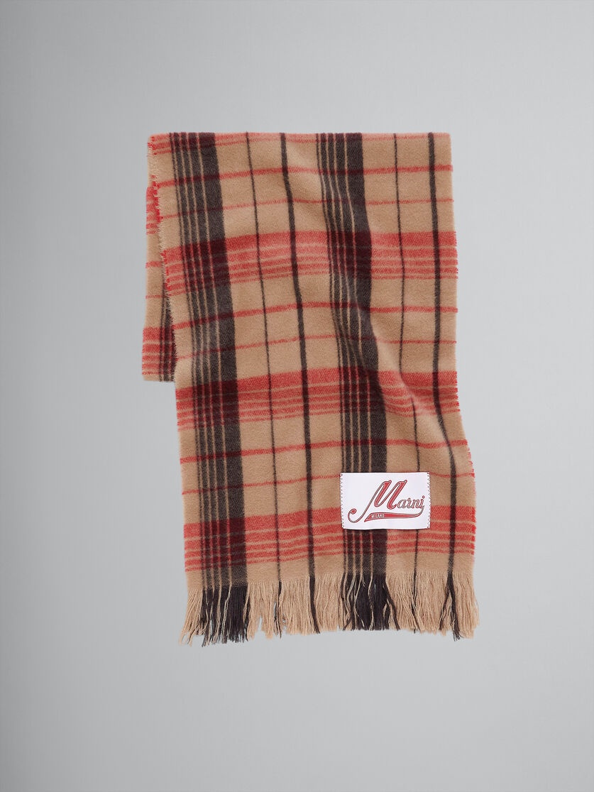 BROWN CHECK WOOL SCARF - 1
