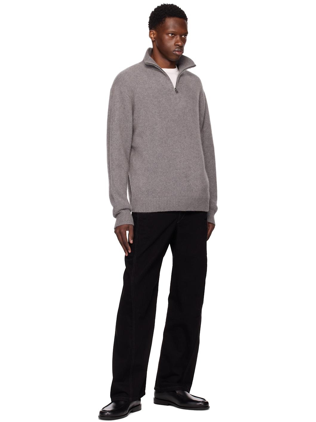 Gray Relaxed Half-Zip Sweater - 4