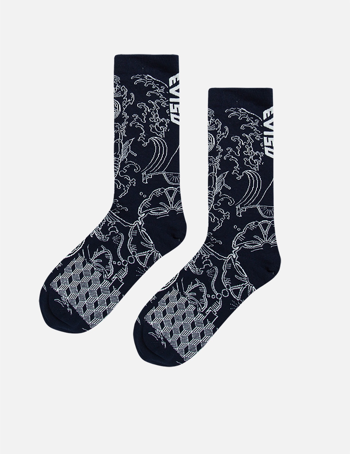 ALLOVER JAPANESE PATTERN JACQUARD LONG SOCKS - 1