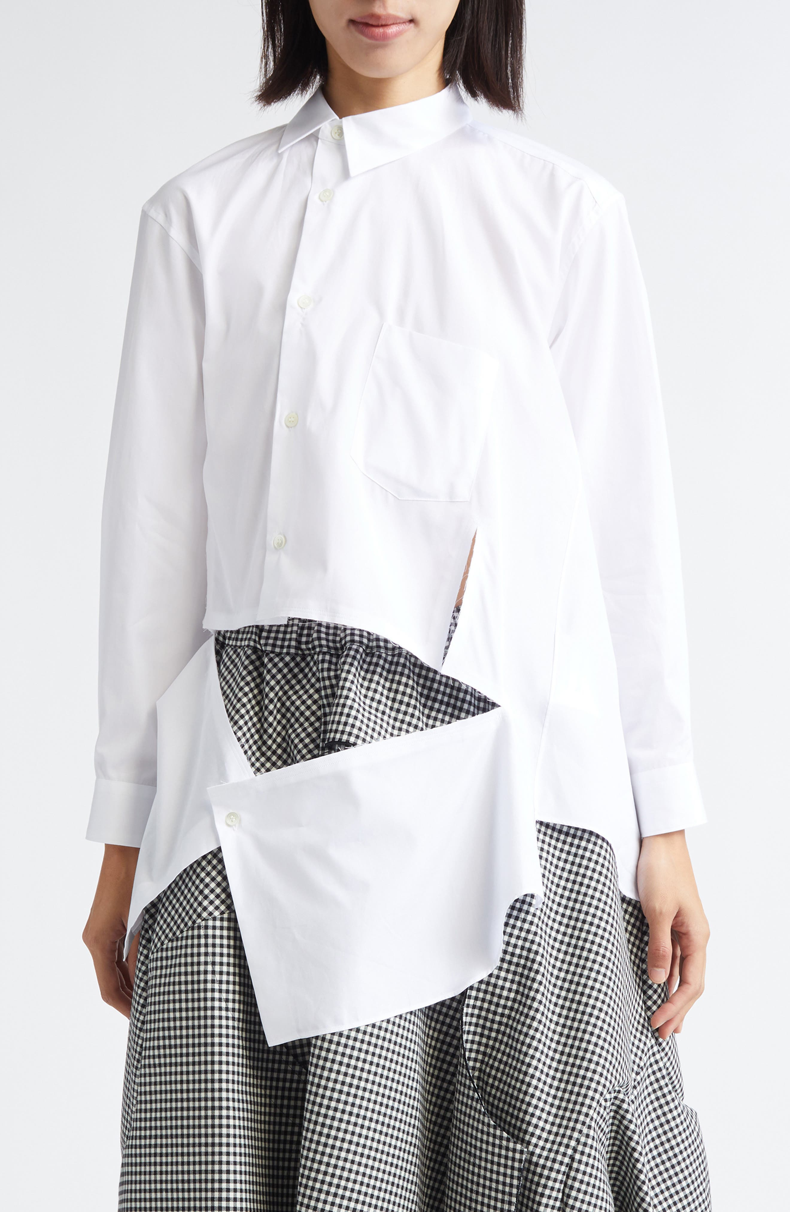 Comme des Garçons Asymmetric Cutout Cotton Broadcloth Button-Up Shirt in White at Nordstrom - 1