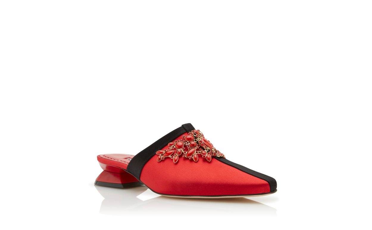 Red Satin Jewel Embellished Mules - 3