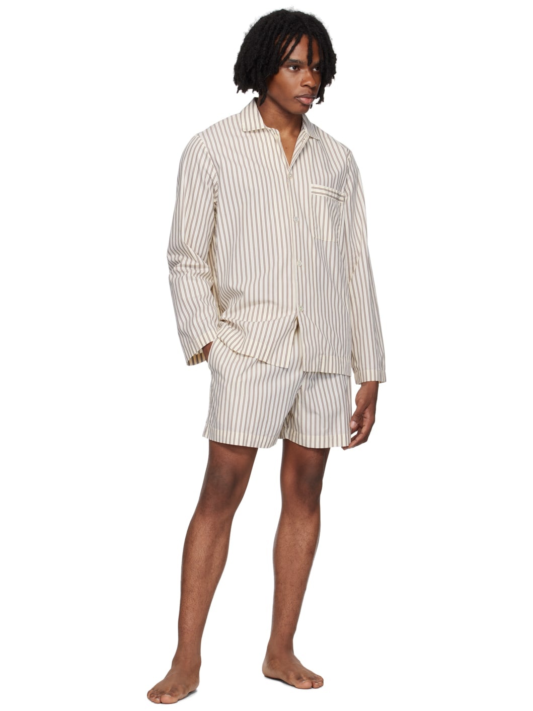 Brown & Off-White Long Sleeve Pyjama Shirt - 4