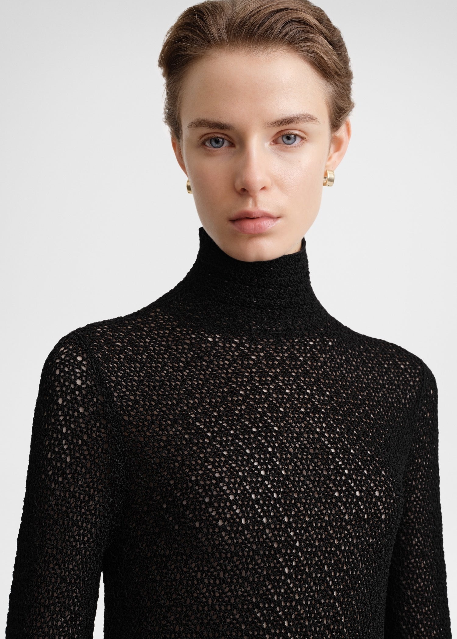 High-neck crochet top black - 5