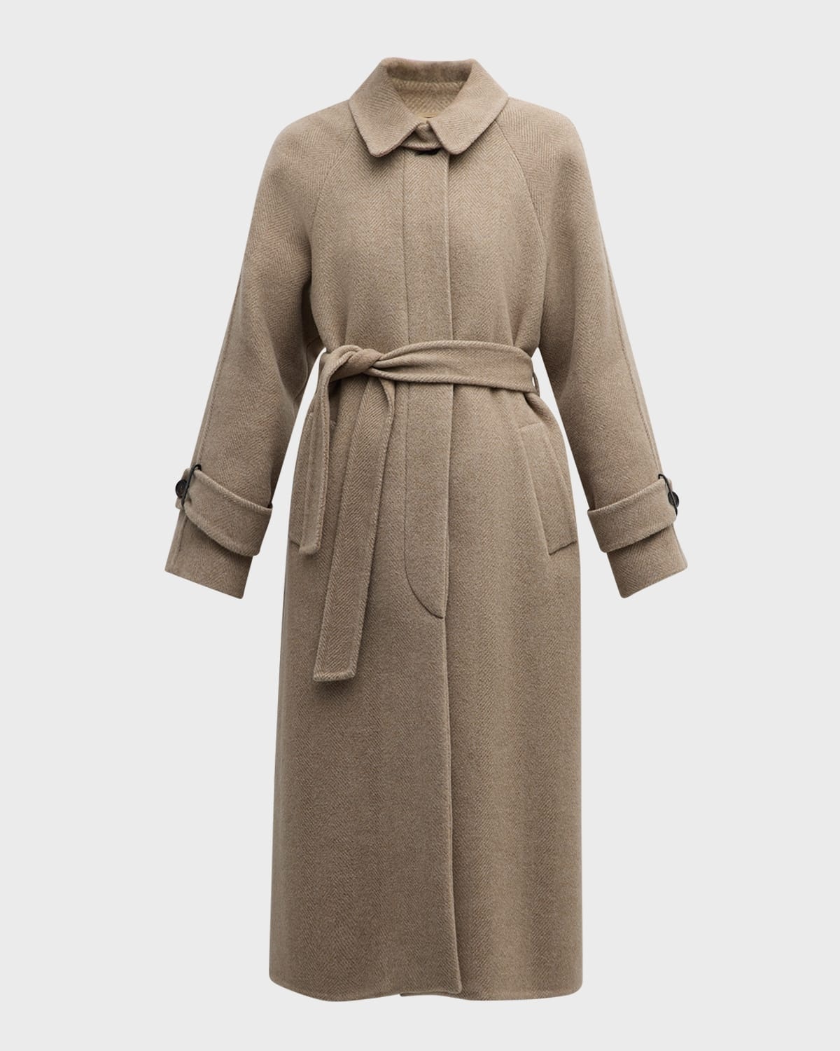 Cashmere and Wool Belted Herringbone Coat - 1