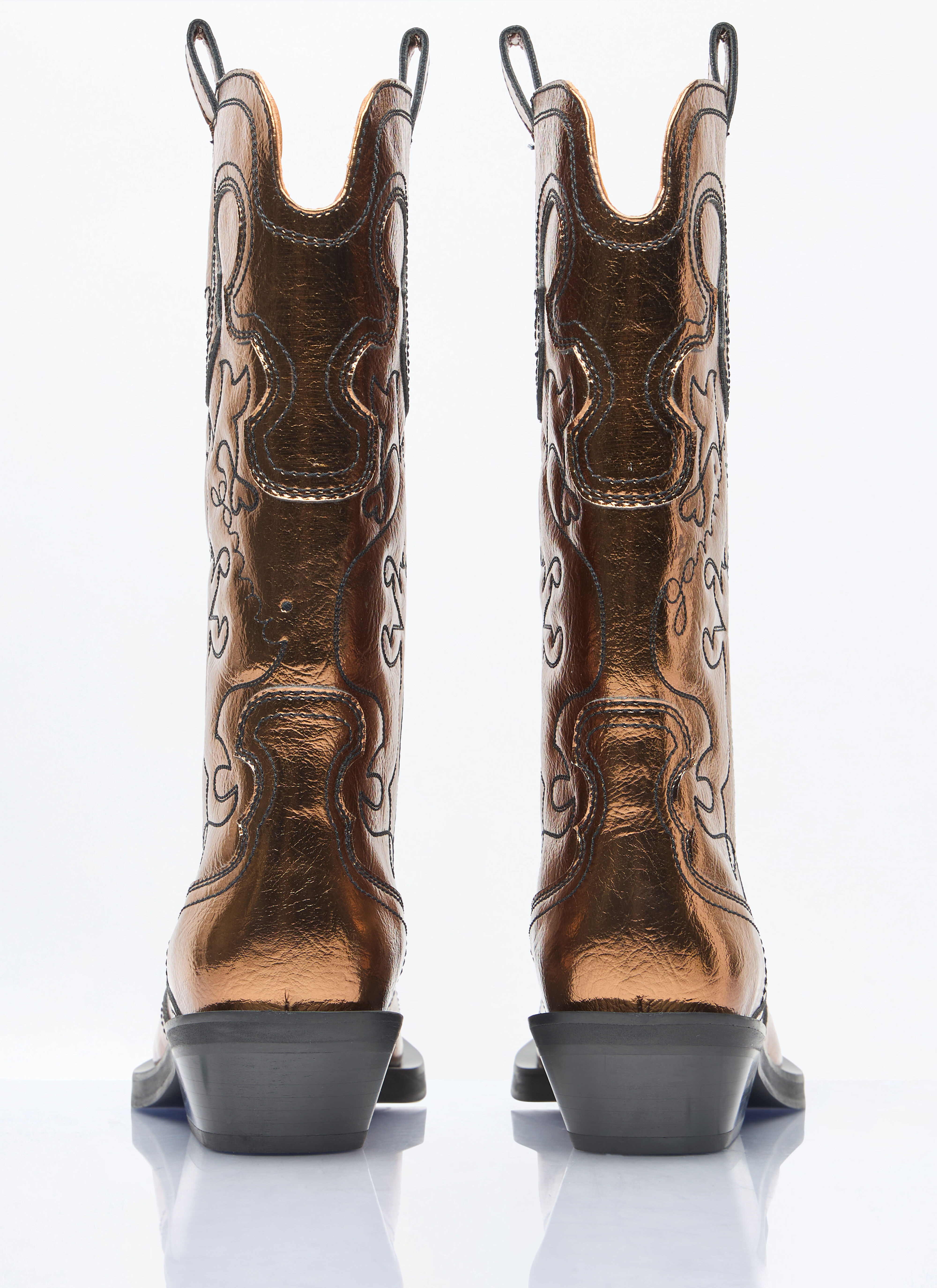 Mid Shaft Embroidered Metallic Western Boots - 5