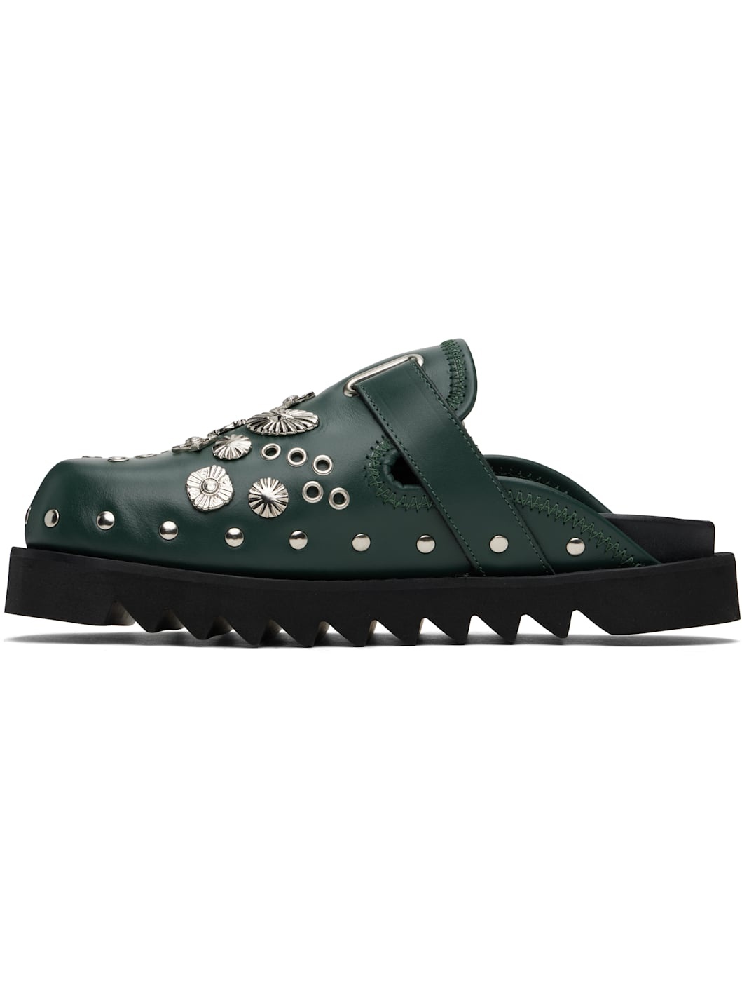 SSENSE Exclusive Green Eyelet Metal Sabot Slip-on Loafers - 3