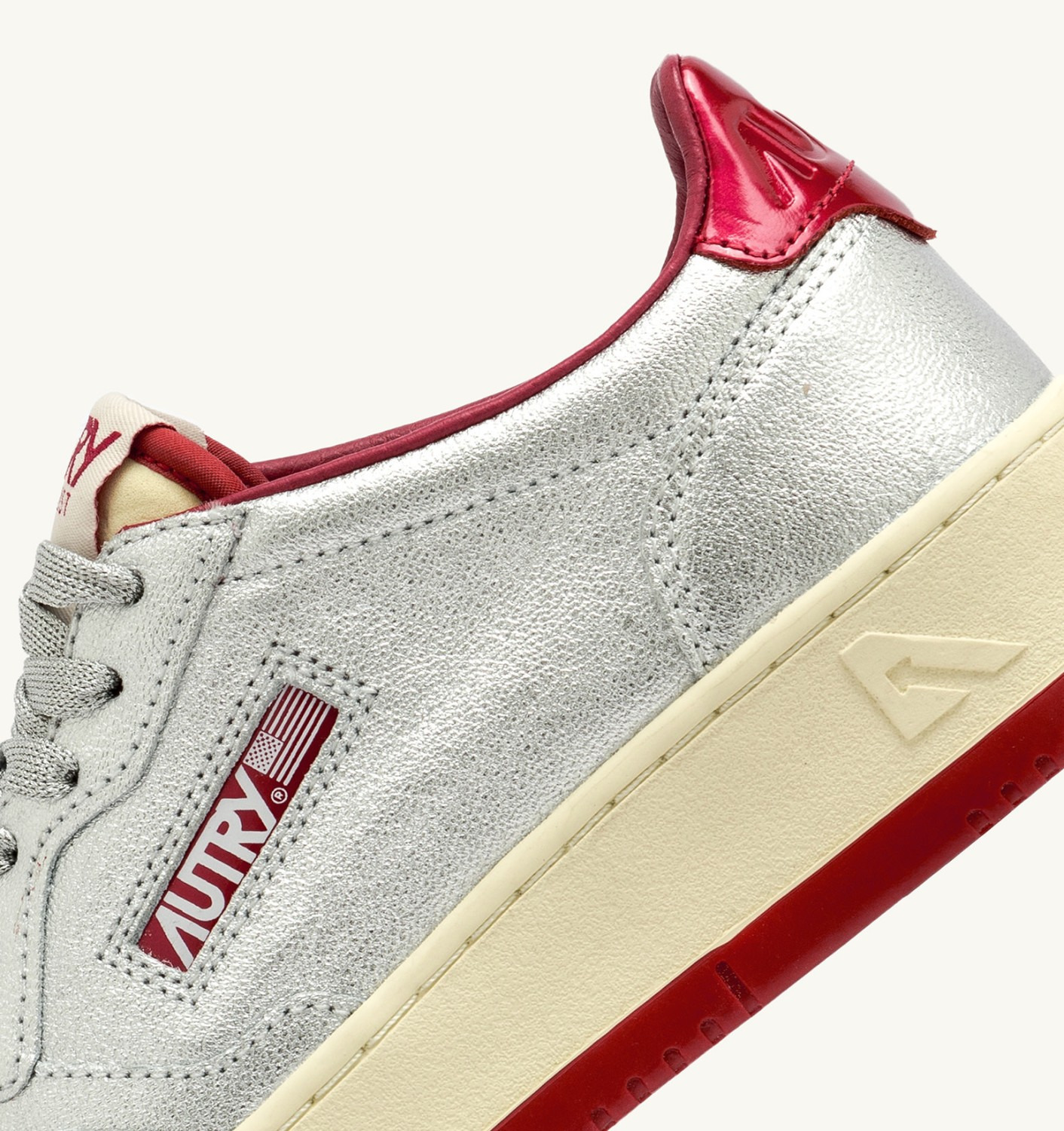 MEDALIST LOW SNEAKERS IN SILVER AND RED METALIZED LEATHER - 6