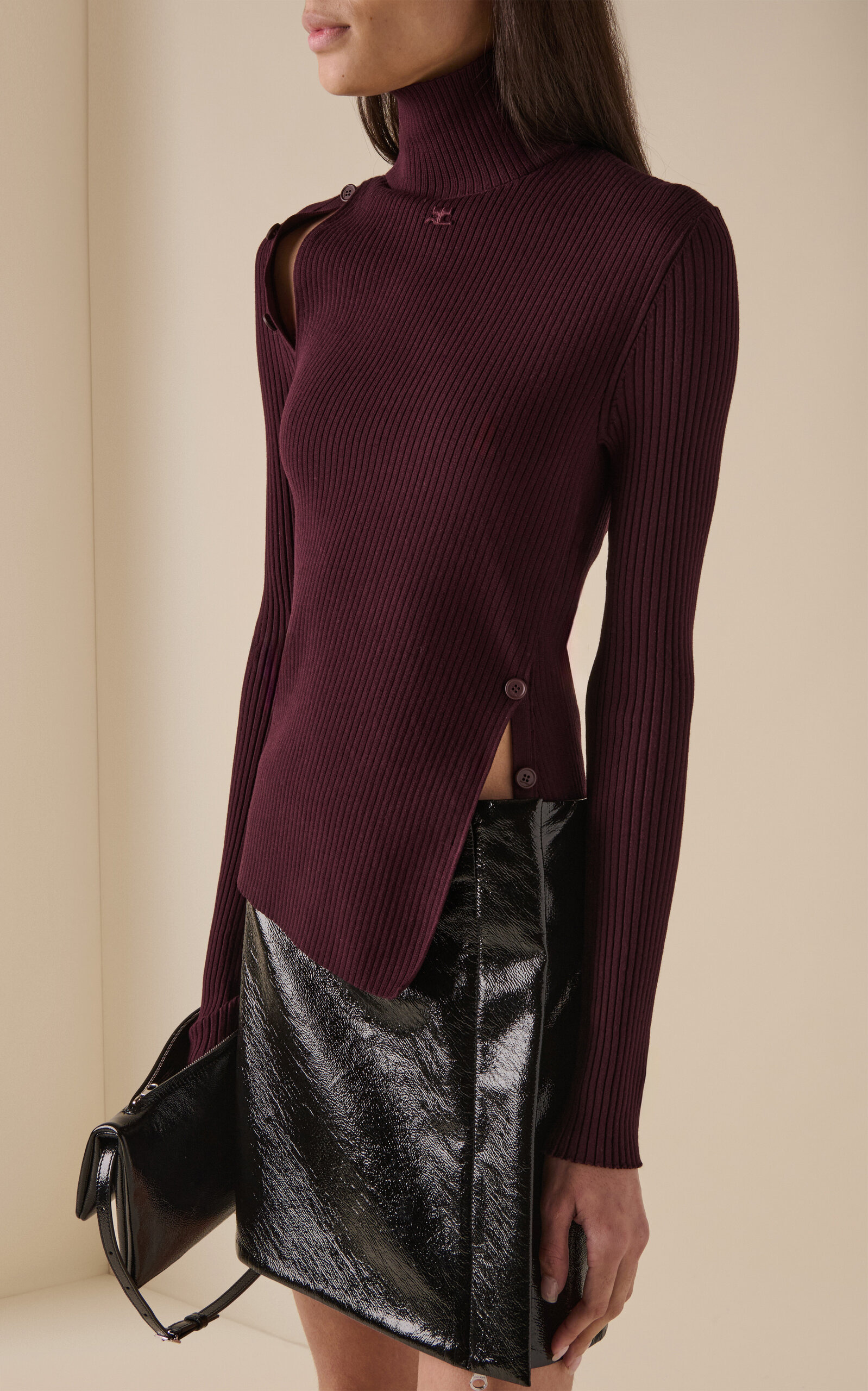 Oblique Buttoned Knit Sweater burgundy - 2