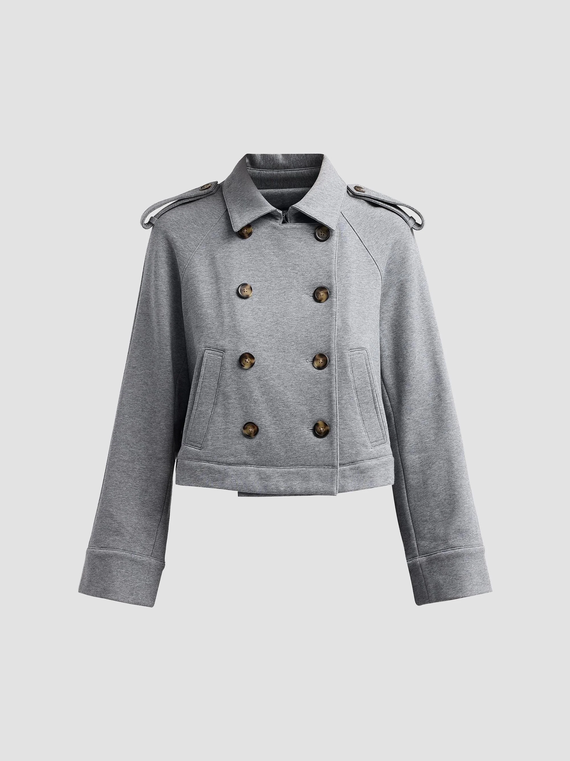 Women's Conneley Cotton-Blend Double-Breasted Crop Trench Coat - Heather Grey - 1