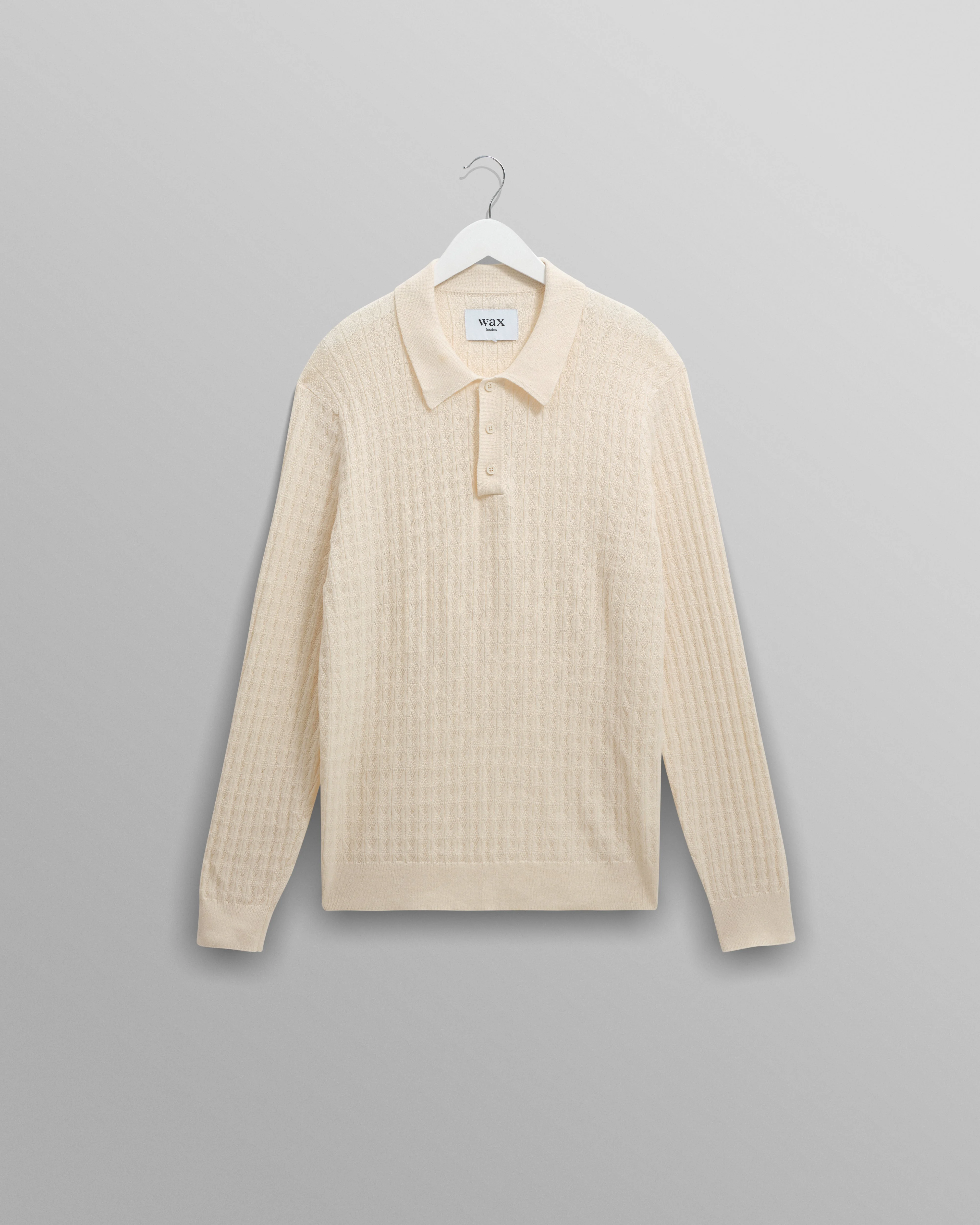 Oban - Ecru Diamond Stripe Knitted Polo - 1