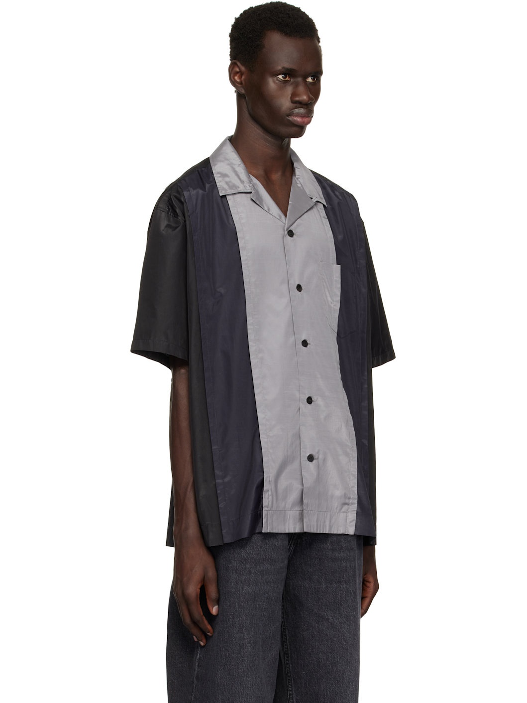 Black & Navy Polyester Cotton Taffeta Shirt - 2