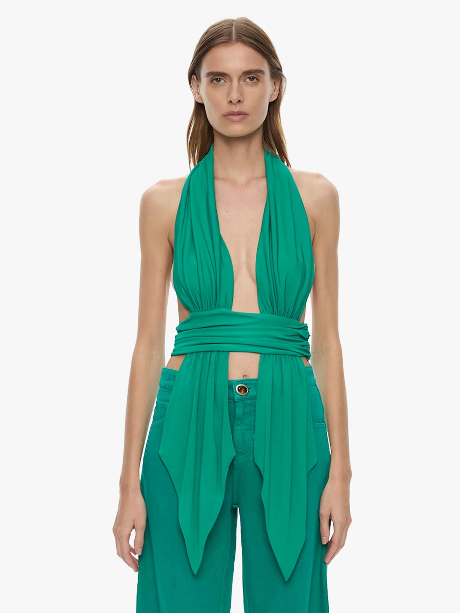 Scarf Draped Halter Top - 1