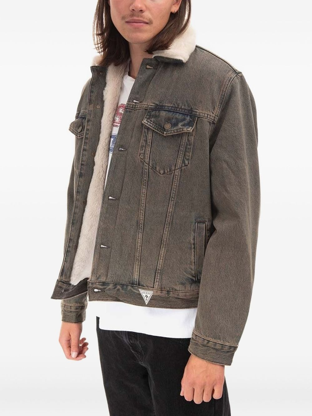 sherpa-collar denim jacket - 3