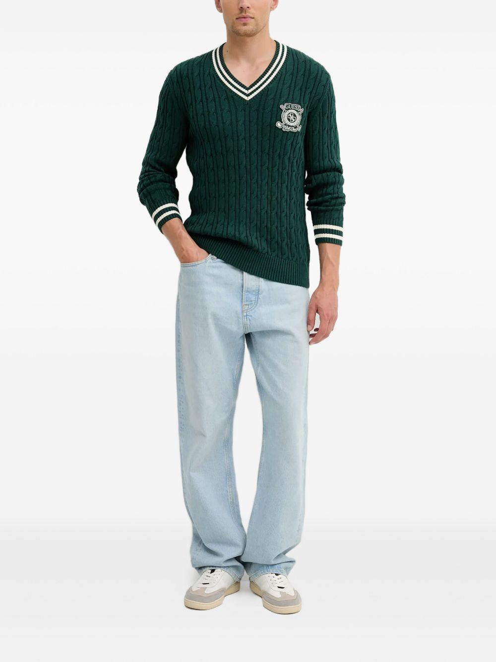 cable-knit V-neck sweater - 2