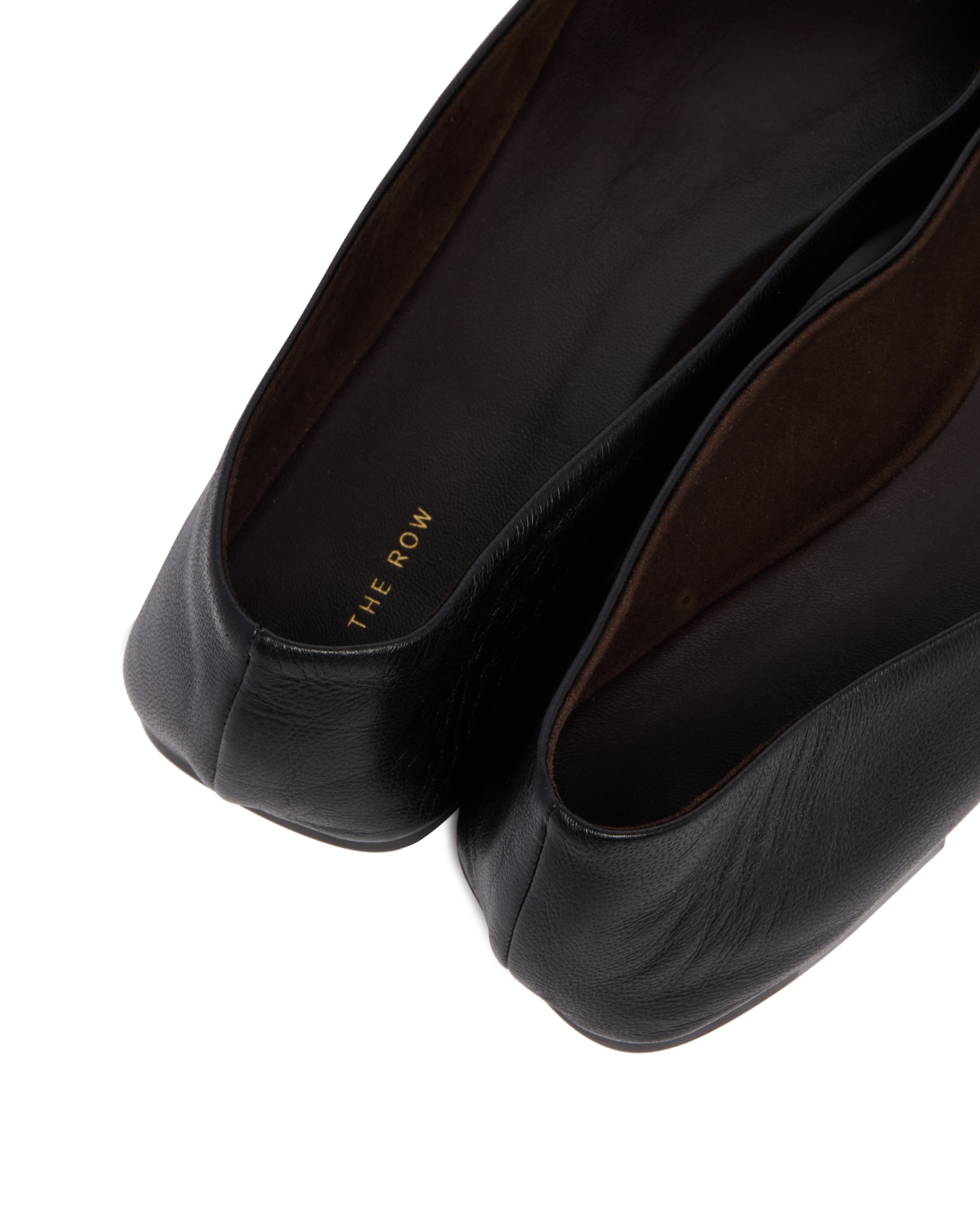 Black Leather Square-Toed Flats - 6