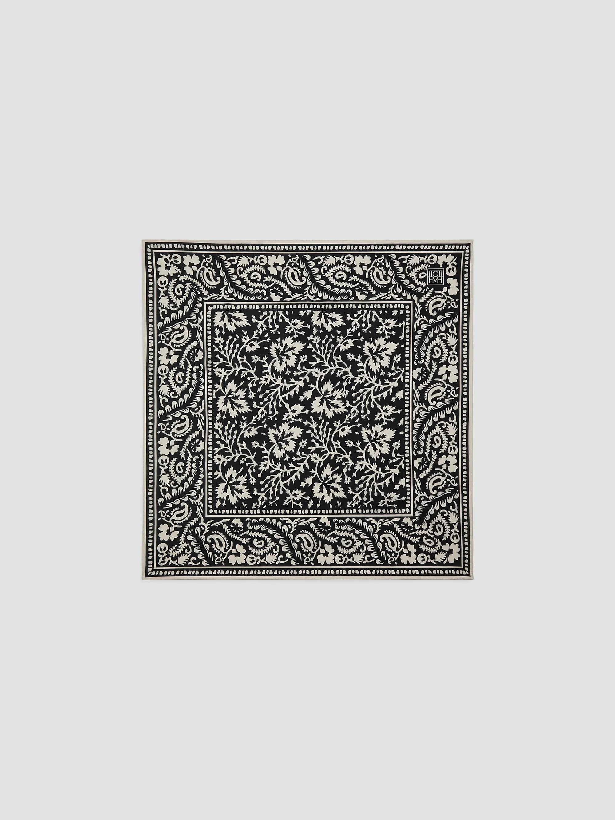 Women's Hankie Floral Silk Scarf - Black White - 1