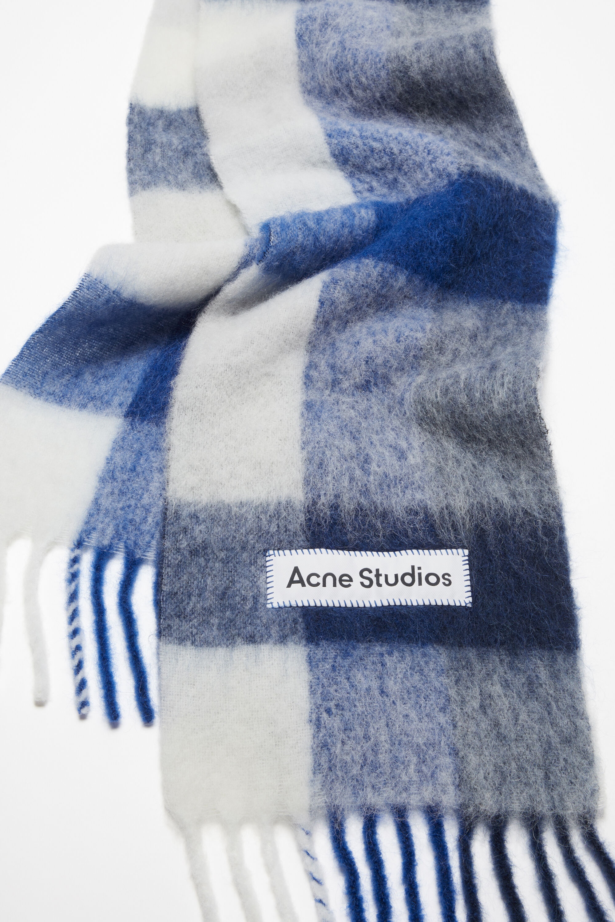 Mohair checked scarf - White/grey/royal blue - 3