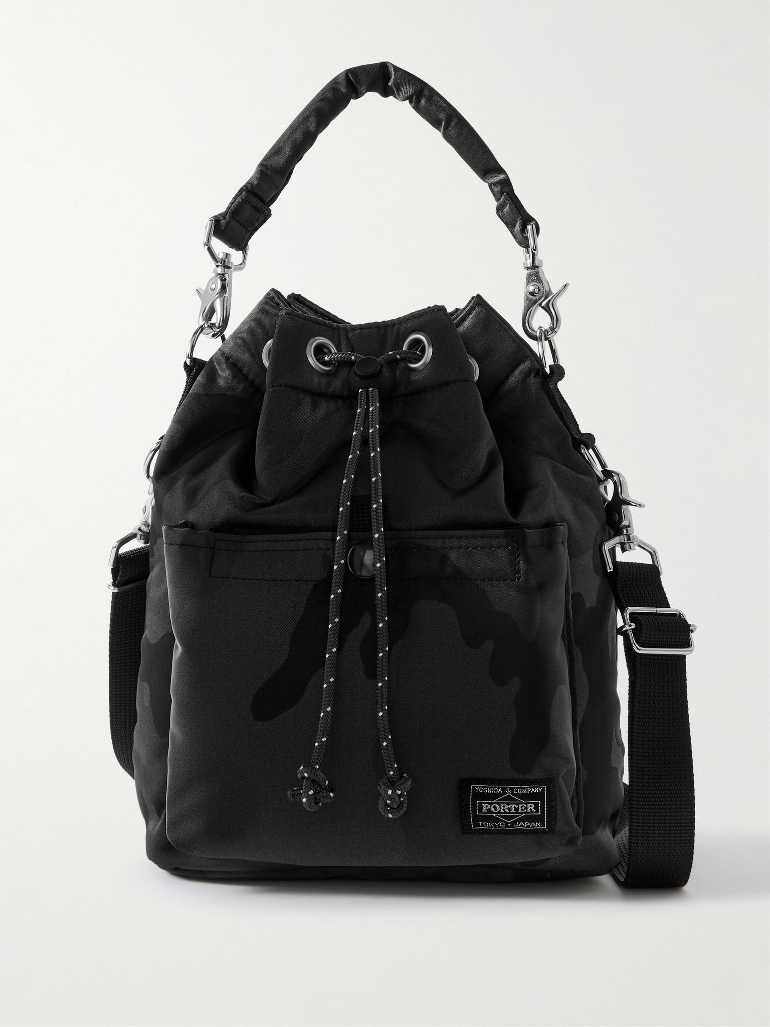 Balloon Sac Camouflage-Print Nylon-Twill Bucket Bag Black - 1