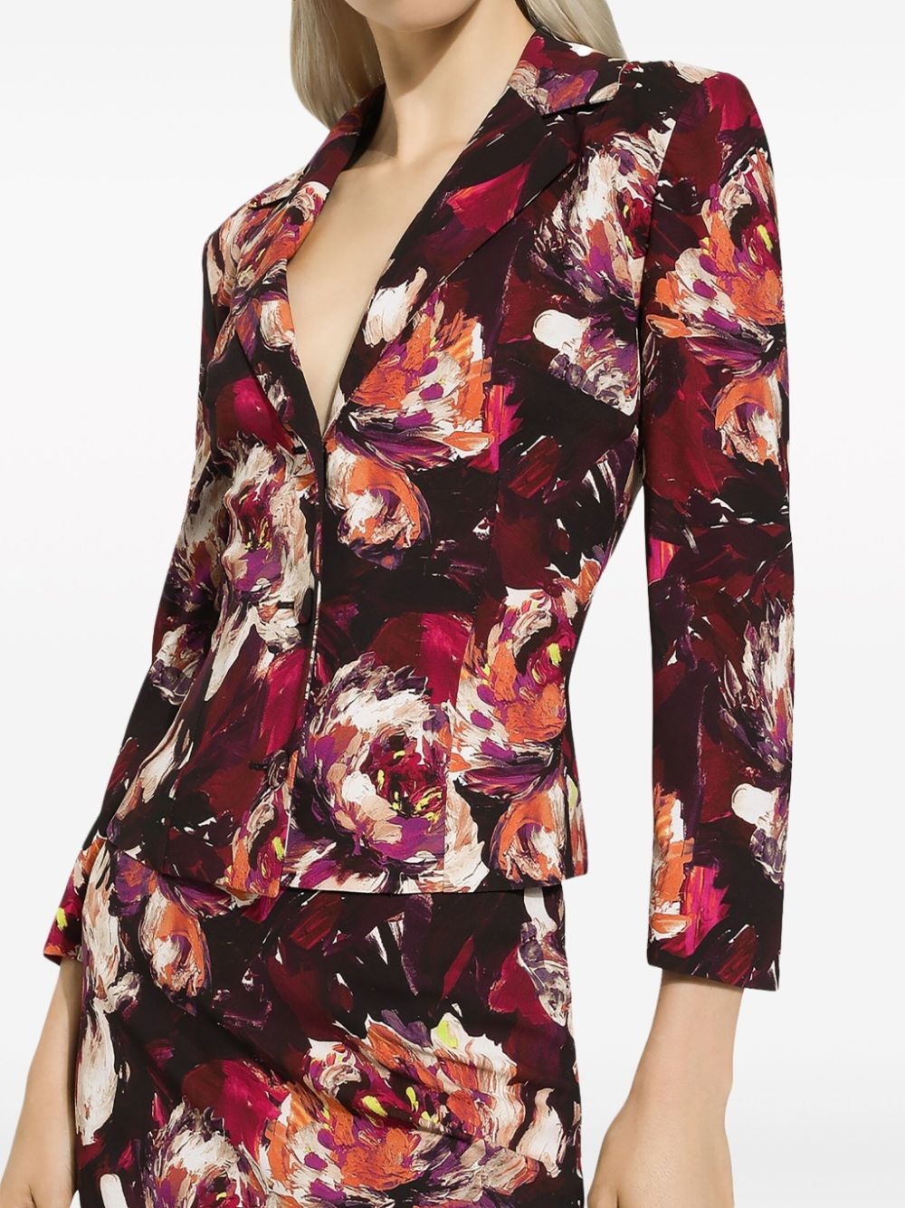 floral-print fitted-waistline blazer - 5
