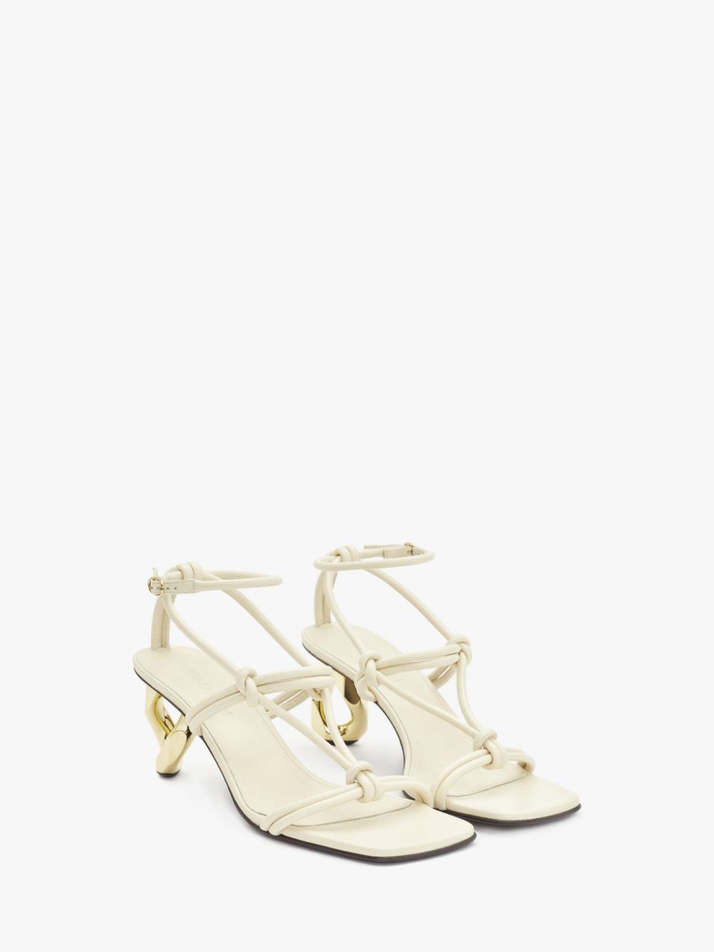 CHAIN HEEL LEATHER STRAPPY SANDALS - 2