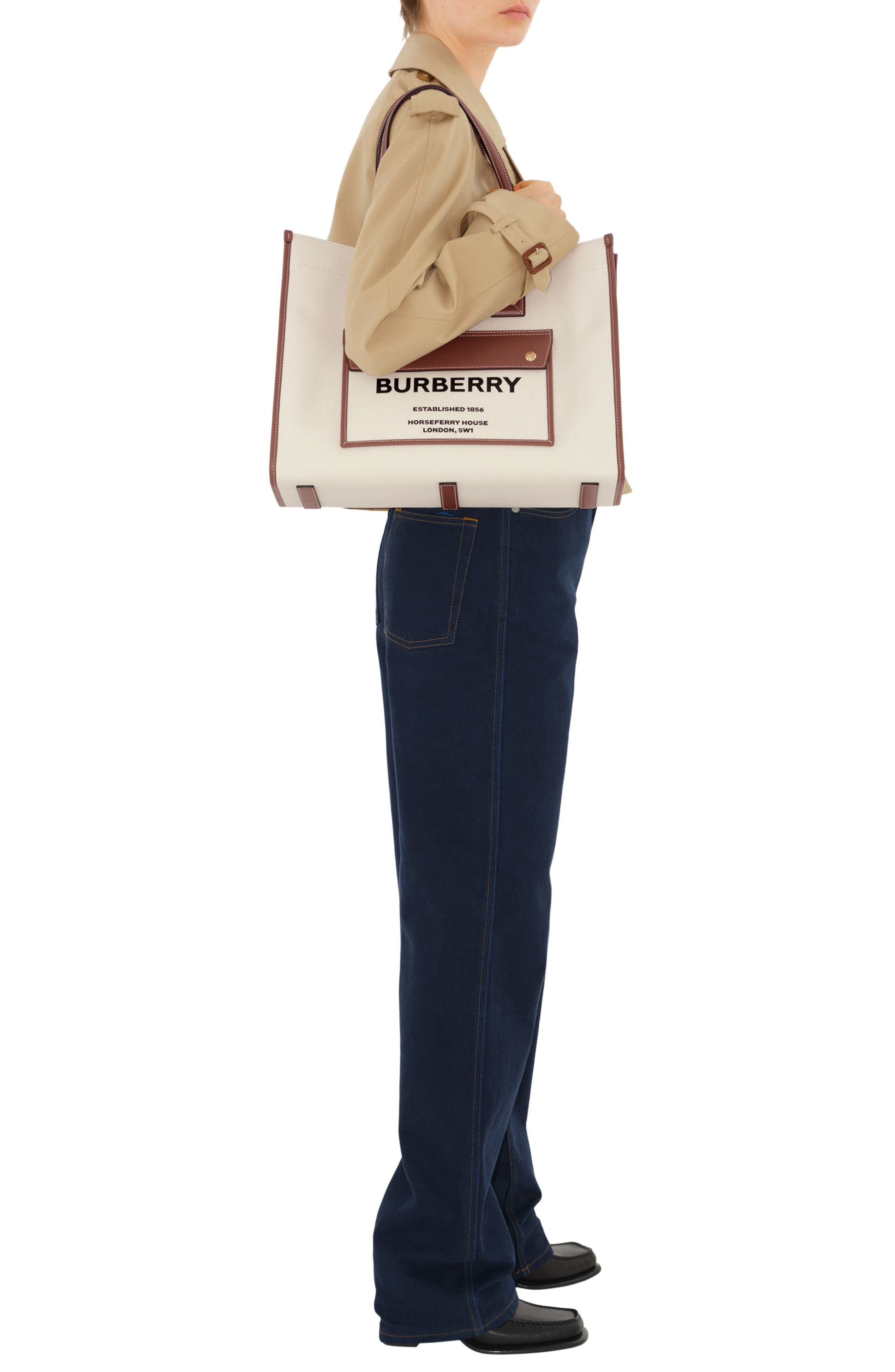 burberry Medium Towner Horseferry Print Canvas & Leather Tote in Natural/Tan at Nordstrom - 8
