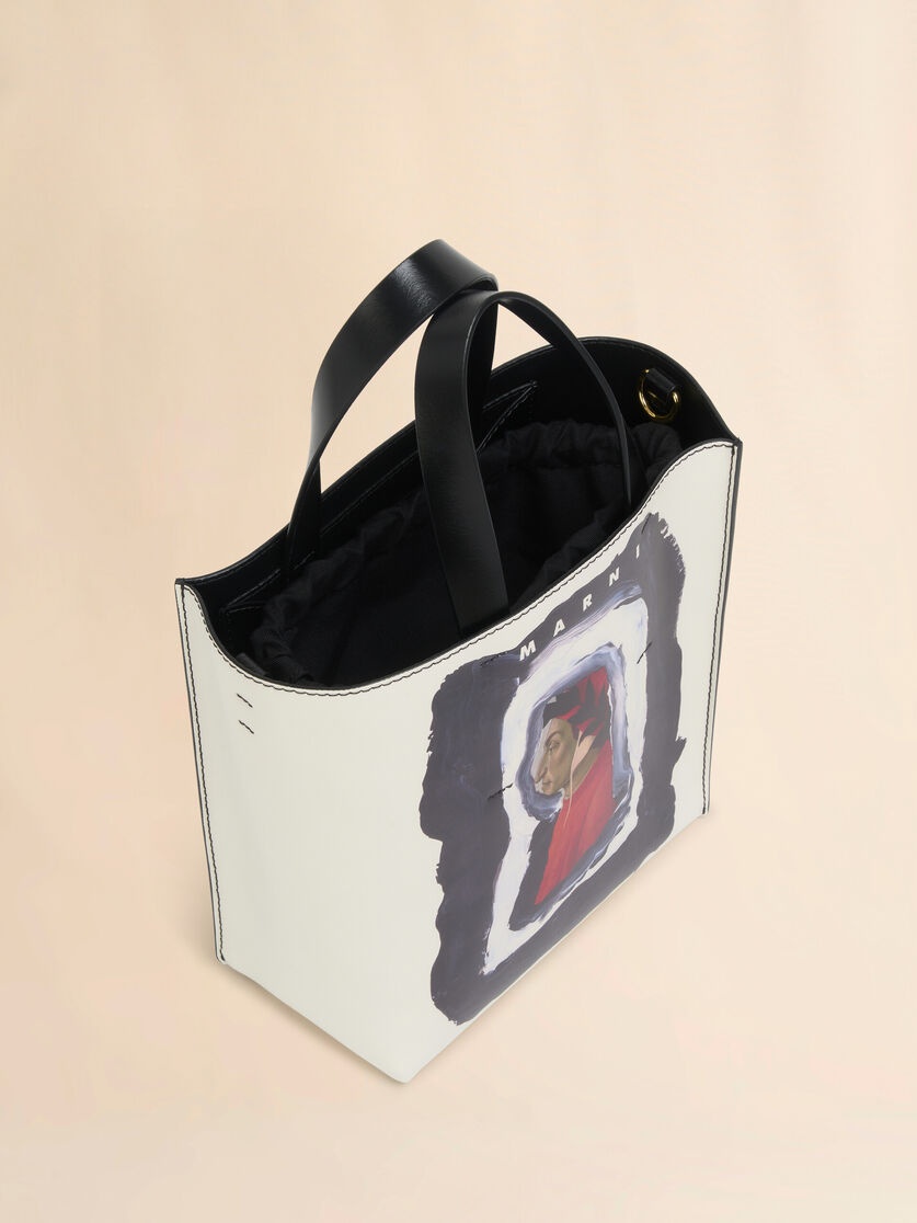 WHITE AND BLACK LEATHER MUSEO MINI BAG WITH DANTE PRINT - 3