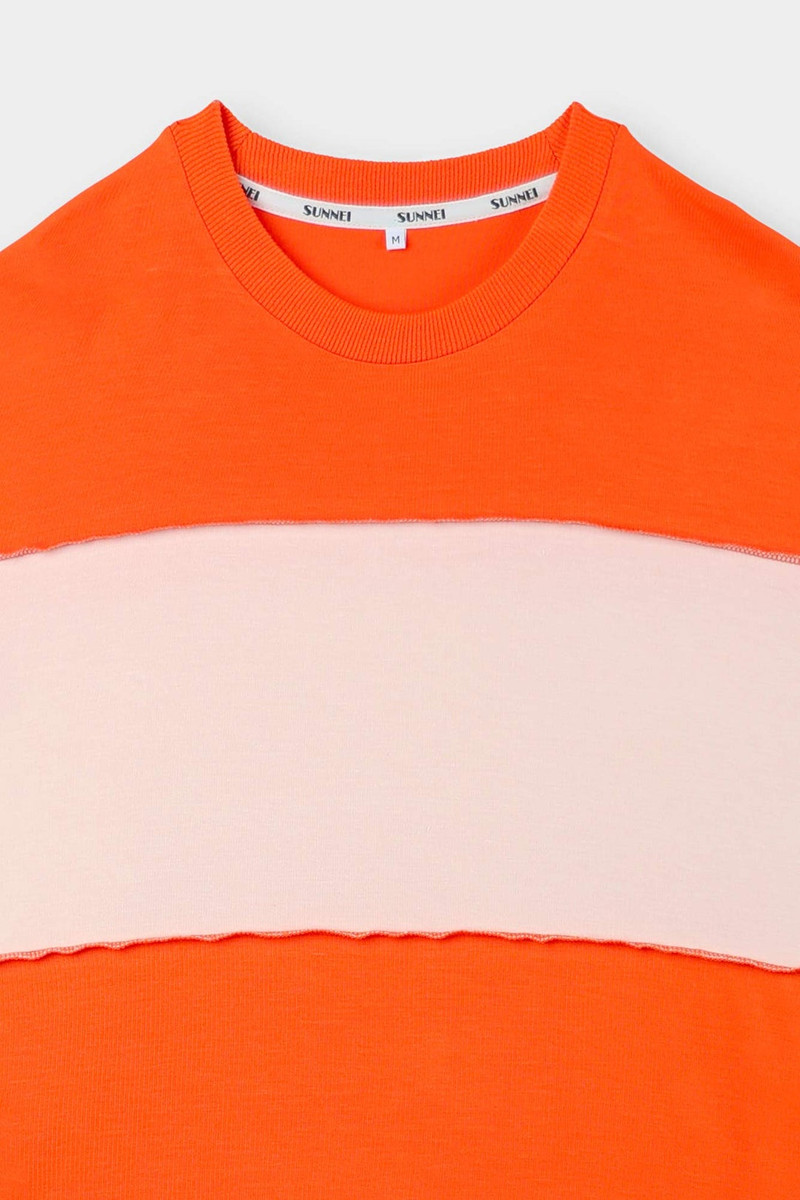 PANEL LONGSLEEVE T-SHIRT / orange & cream stripes 4