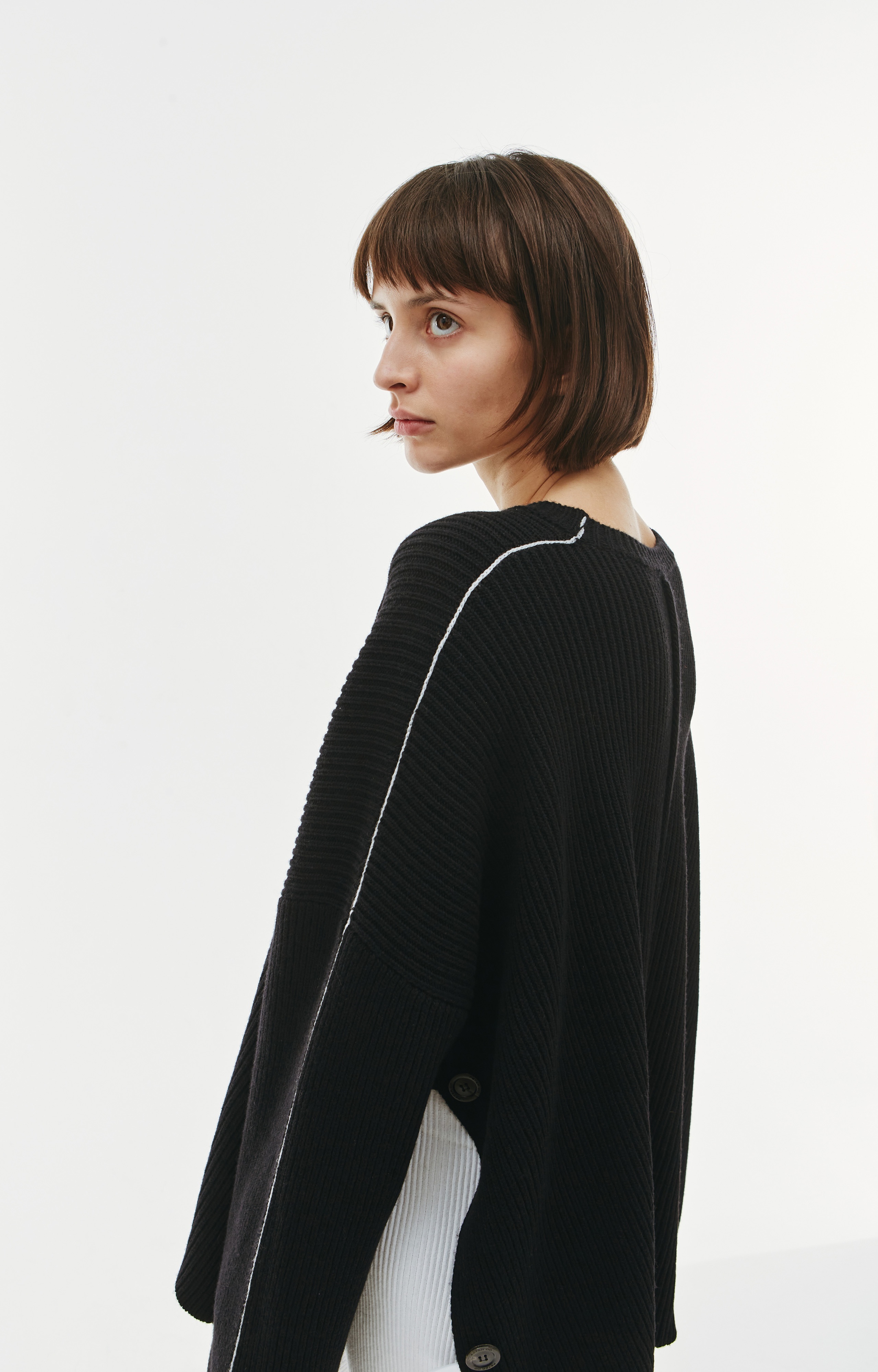 RIBBED KNIT CAPE SWEATER - 5