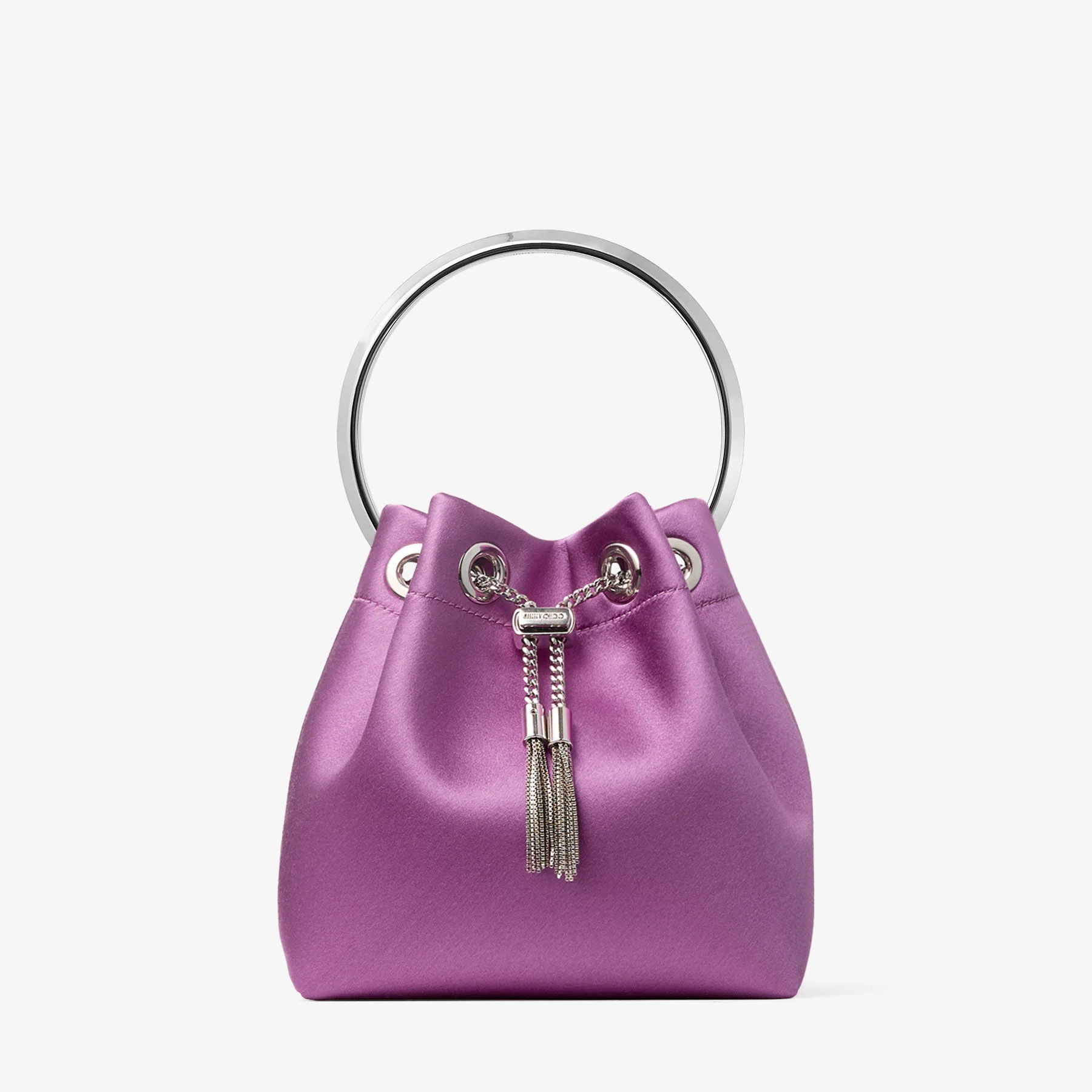 Bon Bon
Violet Orchid Satin Handbag with Metal Bracelet - 1