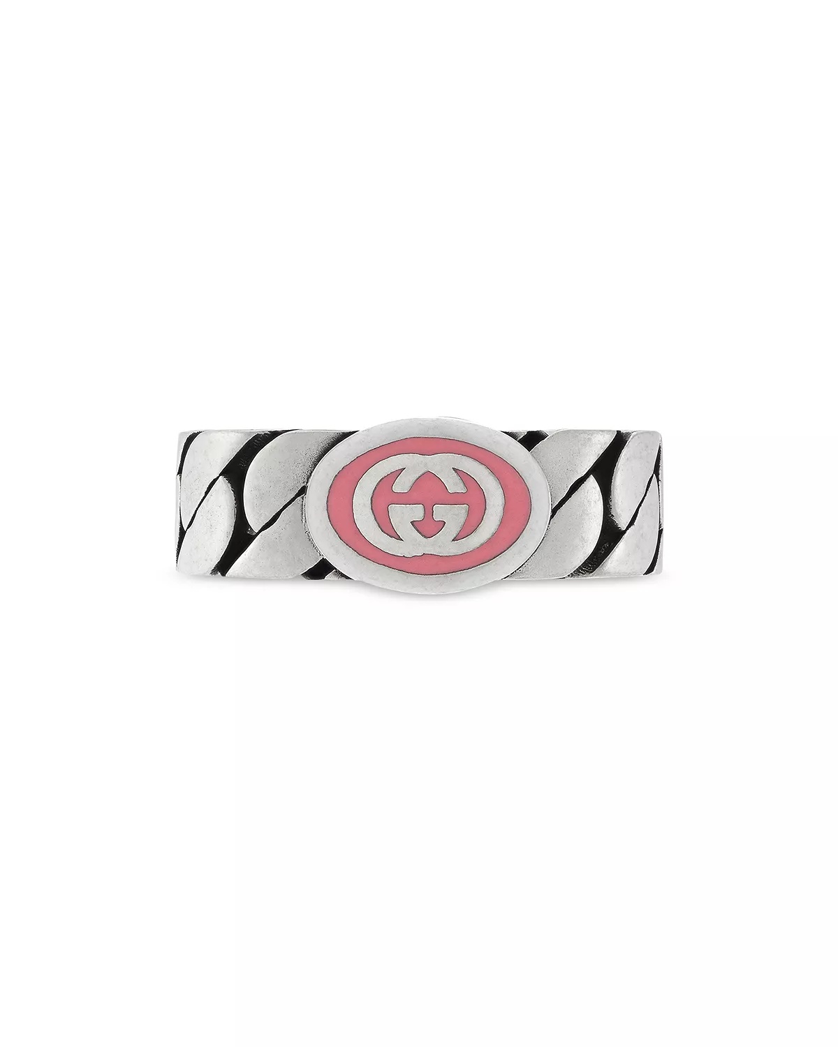 Sterling Silver Interlocked G Pink Enamel Logo Chain Link Ring - 3
