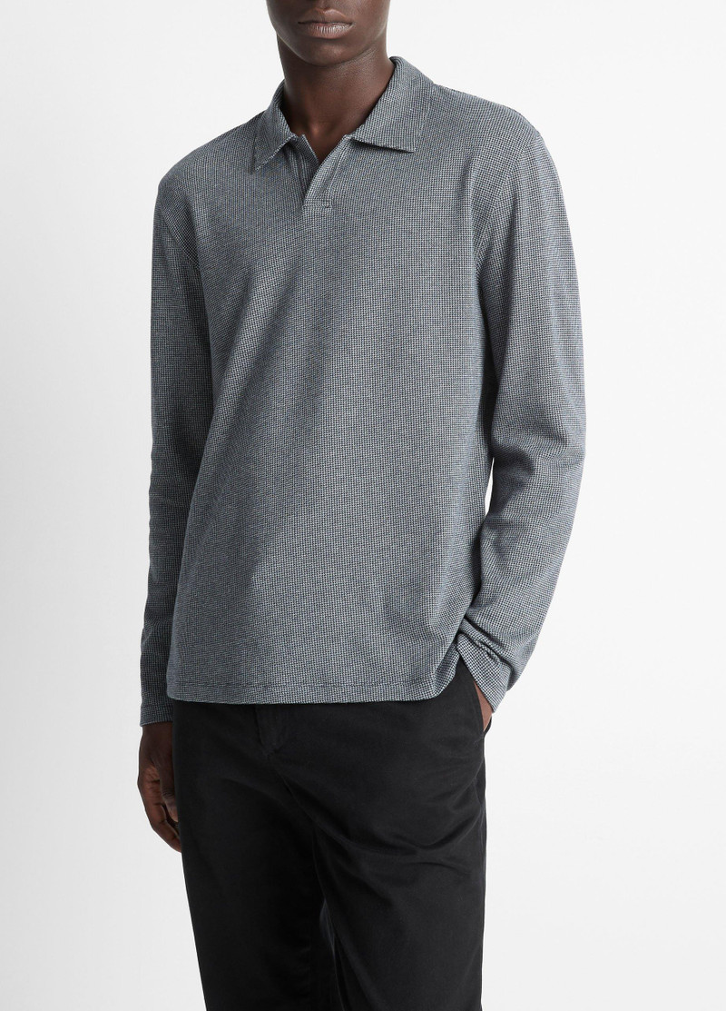 Houndstooth Cotton Johnny-Collar Polo Shirt 2
