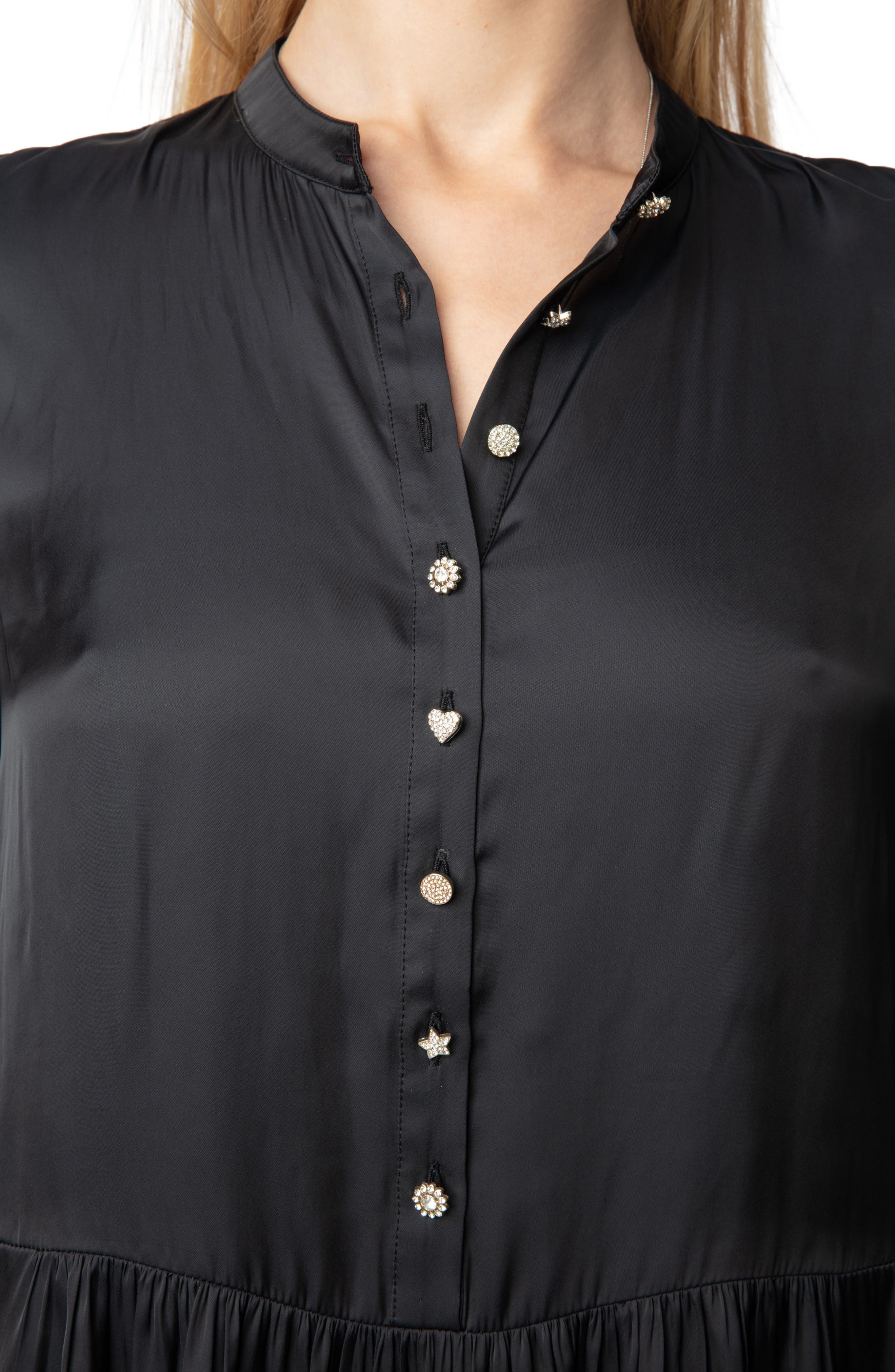 Zadig & Voltaire Randy Long Sleeve Tiered Satin Dress in Black at Nordstrom - 4