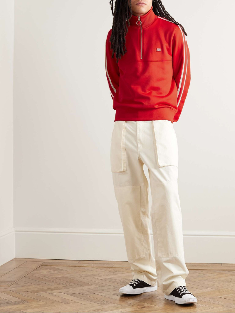 AMI Paris Logo-Appliquéd Striped Knitted Half-Zip Sweater outlook