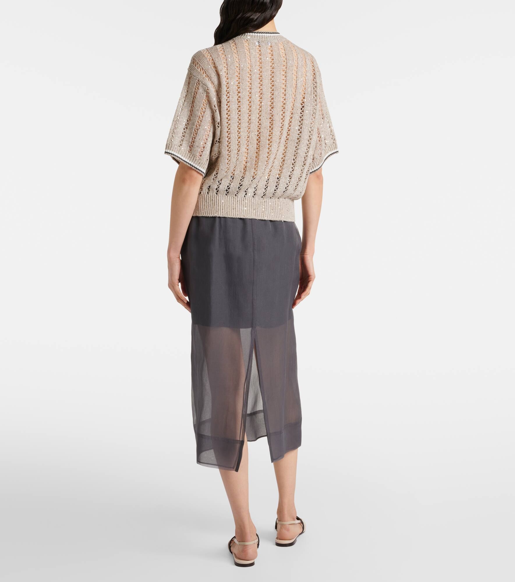 Sequined open-knit linen-blend top - 3