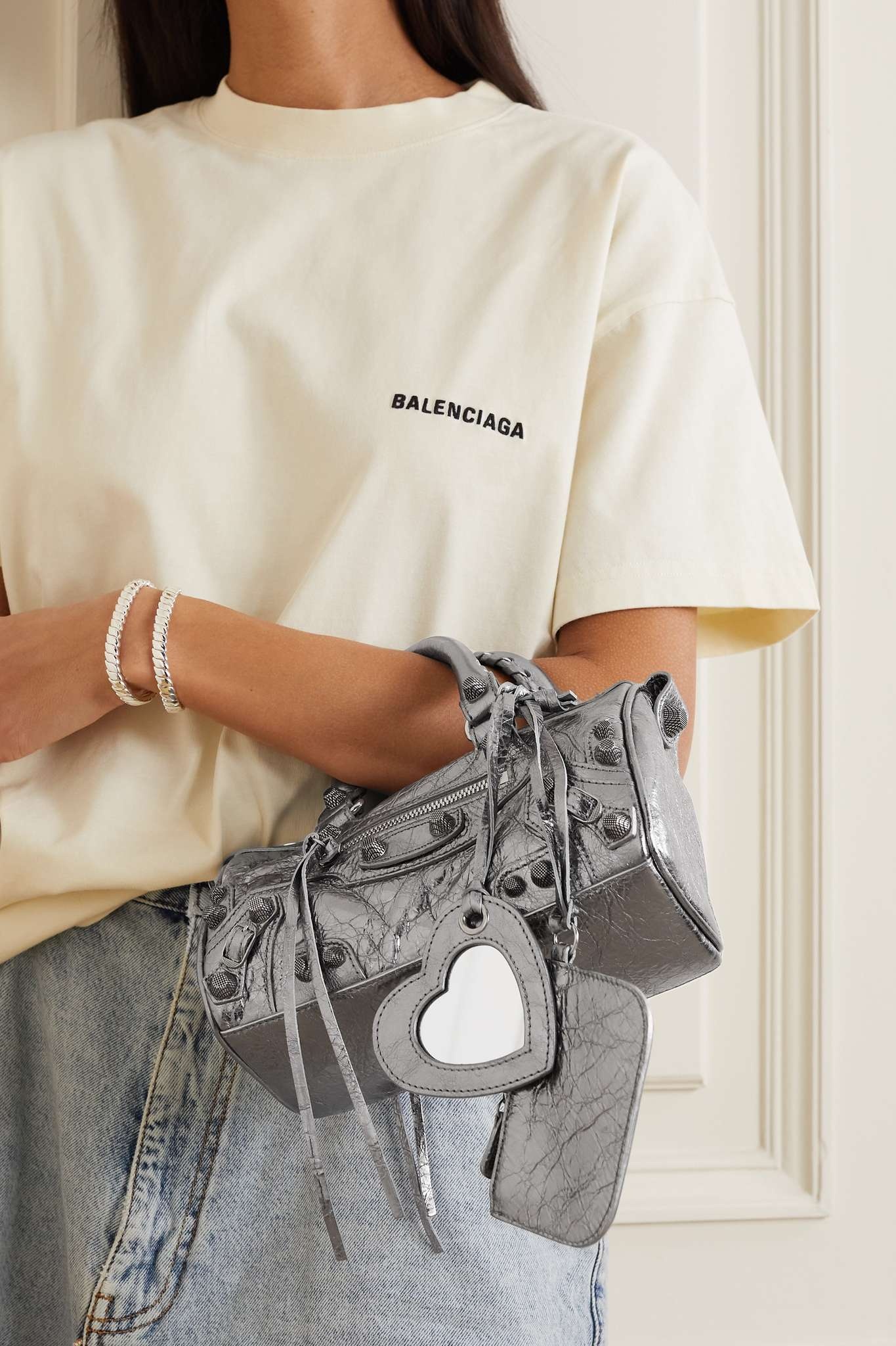 ◆BALENCIAG ◆Neo Cagole studded crinkled-leather バッグ◆ Balenciaga Neo Cagole City Small Studded Crinkled-leather