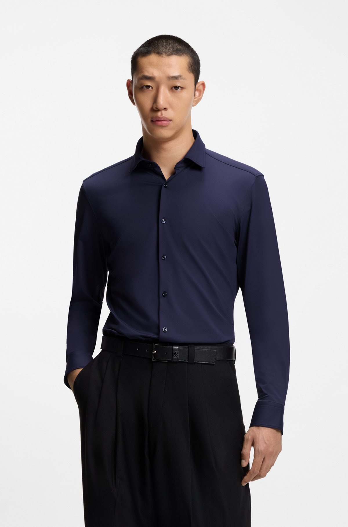SLIM-FIT SHIRT IN PERFORMANCE-STRETCH JERSEY - 2