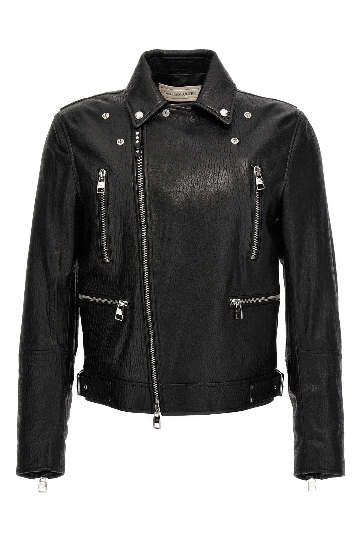 Mcqueen Men Texture Leather Jacket - 4
