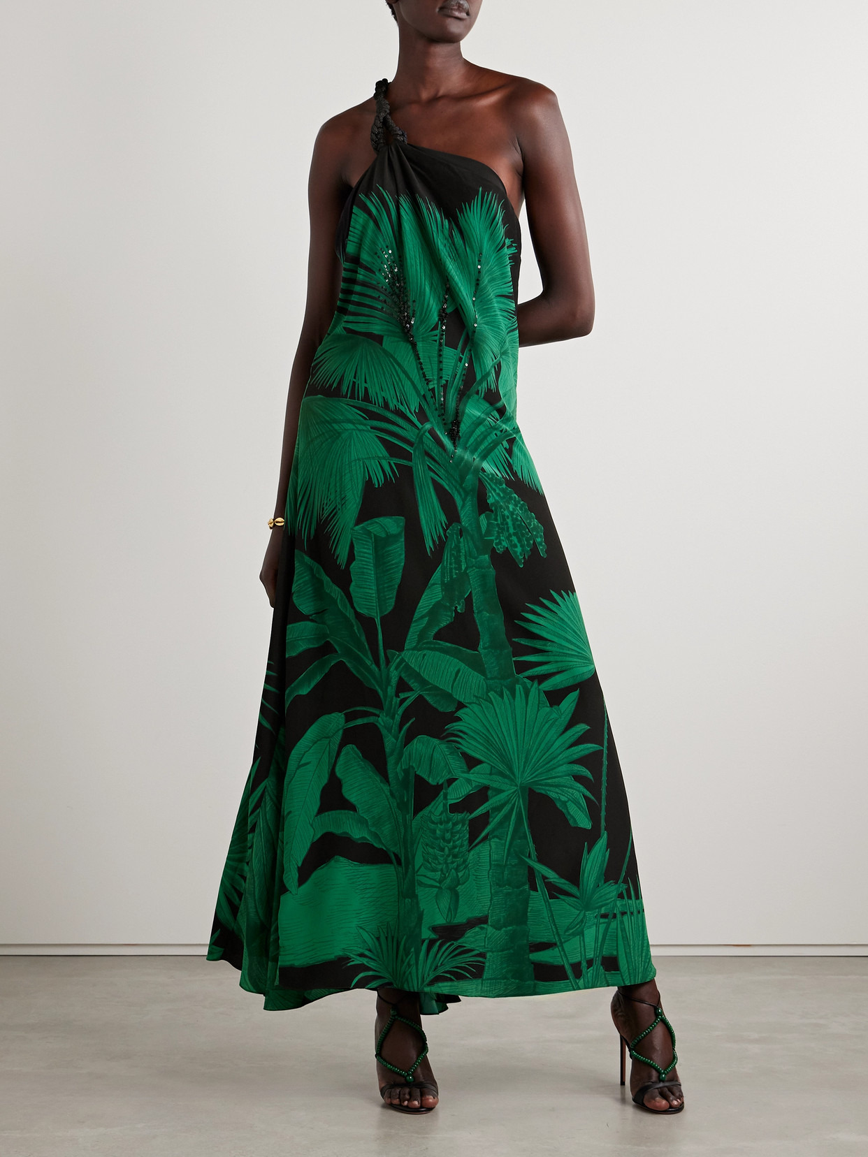 Exceptional Joy Belted Embellished Printed Silk Crepe De Chine Maxi Dress - 4