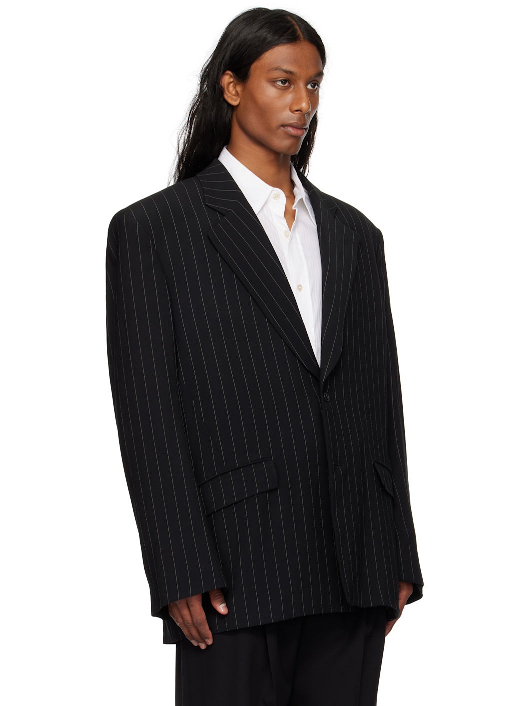 Black Single Breasted Oversized Blazer - 2